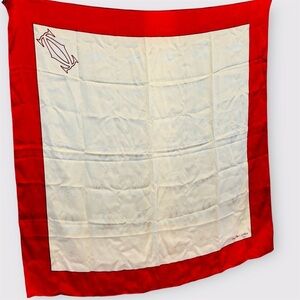 CARTIER Vintage Must de Cartier Paris 34" Silk Scarf Red Ivory Monogram Logo